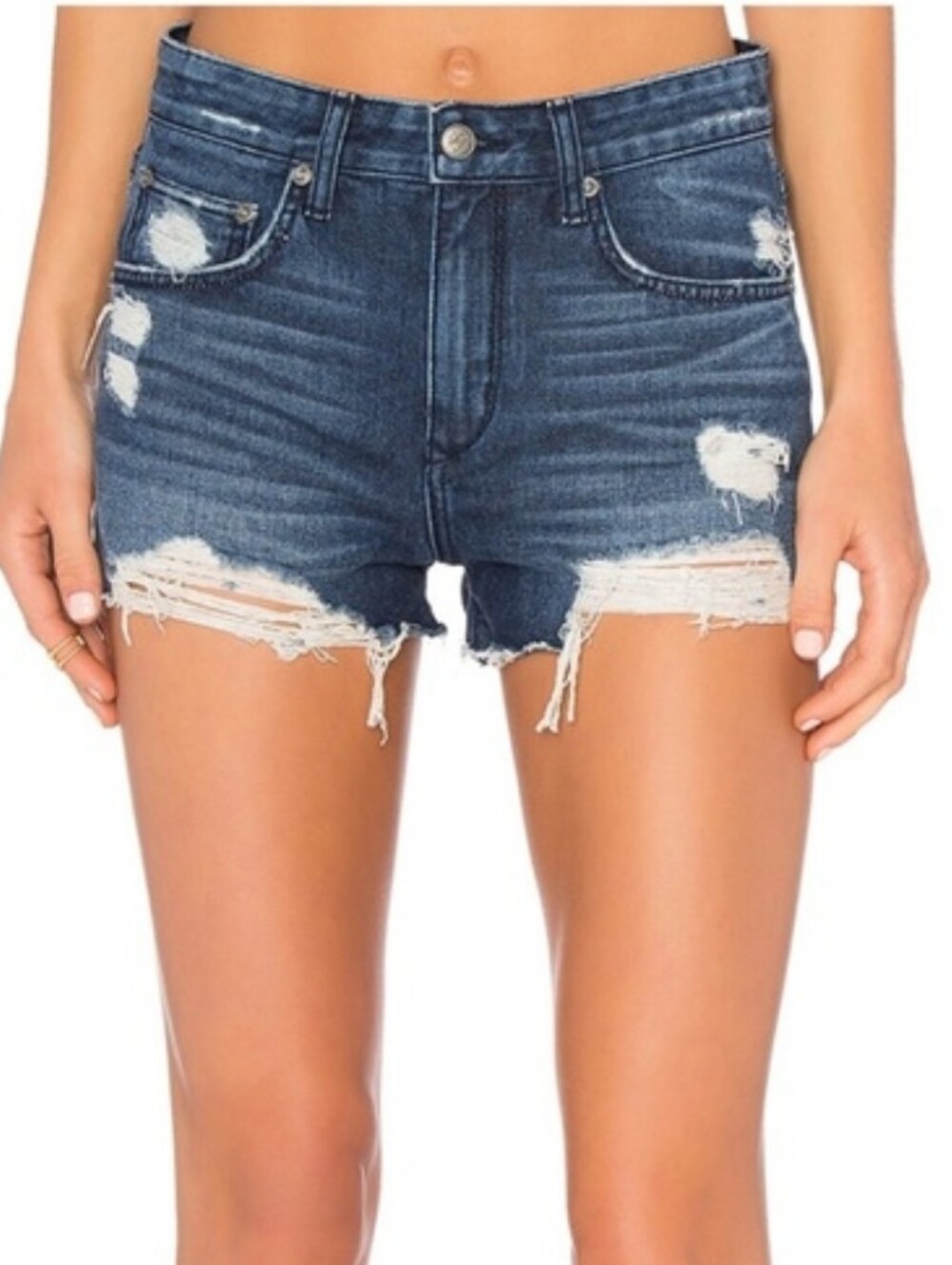 LOVERS + FRENDS JACK HIGH-RISE DISTRESSED DENIM SHORTS RAVENNA 100% COTTON